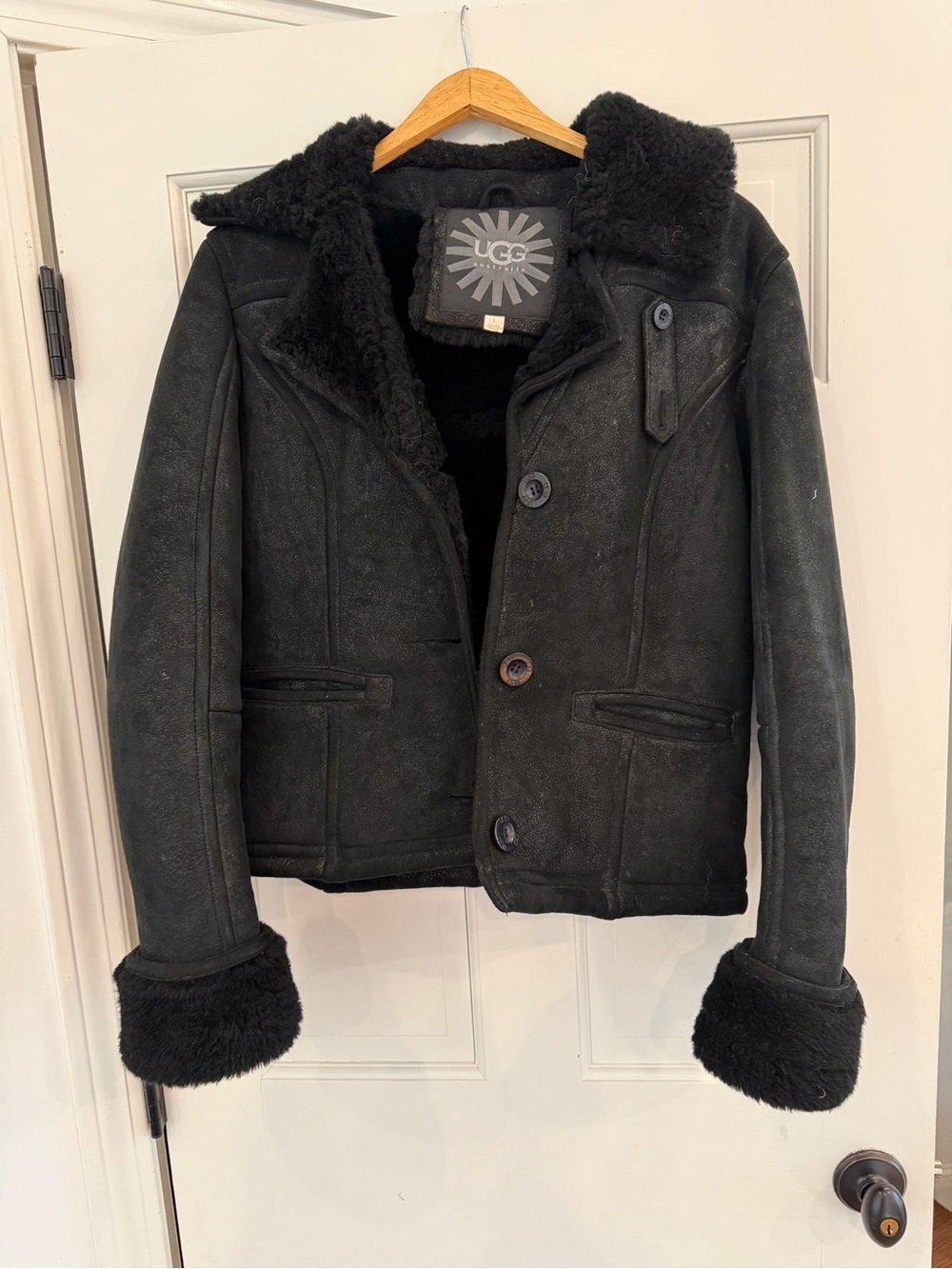 UGG Black Shearling-Trim Suede Women's Jacket
